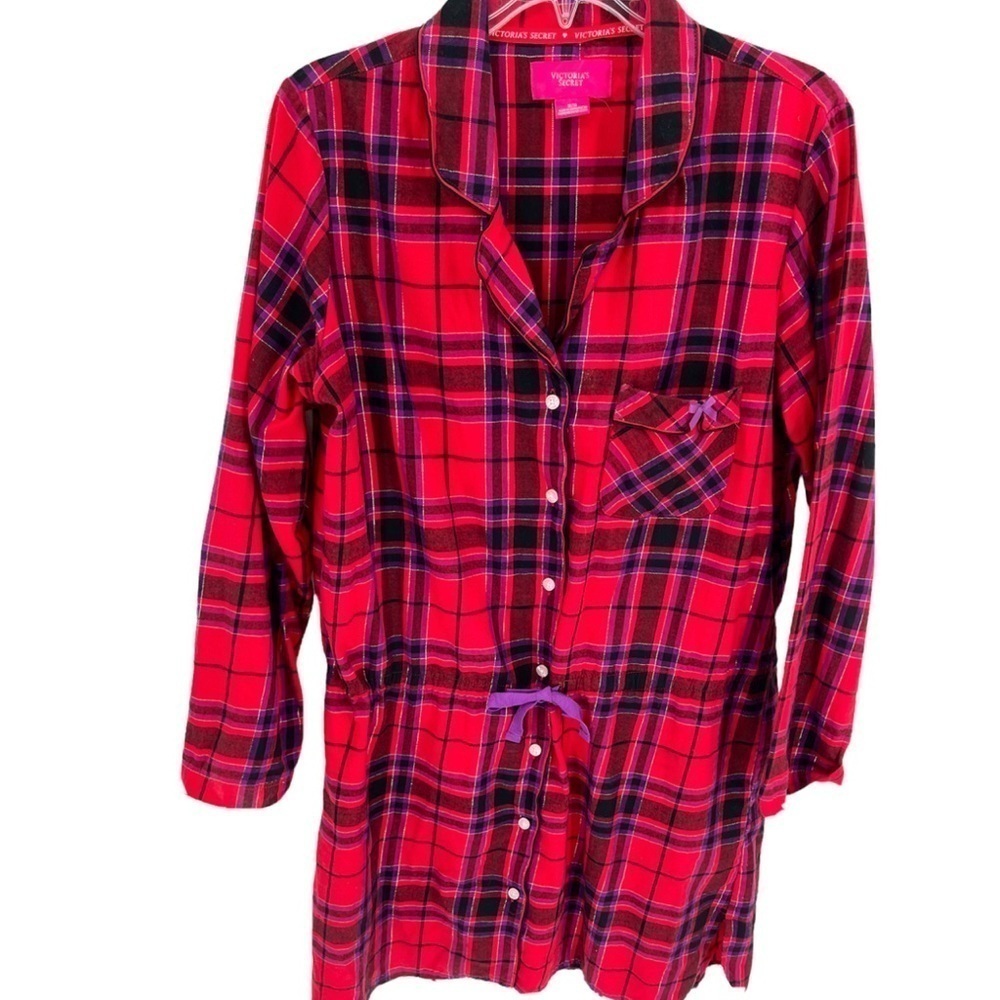 Victoria's Secret Red Plaid Flannel Tie Nightgown Size Medium